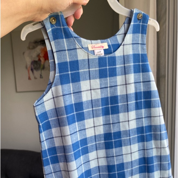 Sweetdil blue plaid longalls overalls jumpsuit 24m NWT - Picture 6 of 8